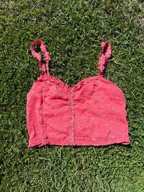 Abercrombie and Fitch Pink Floral Ruffle Corset Crop Top Sweetheart Neck Tank L